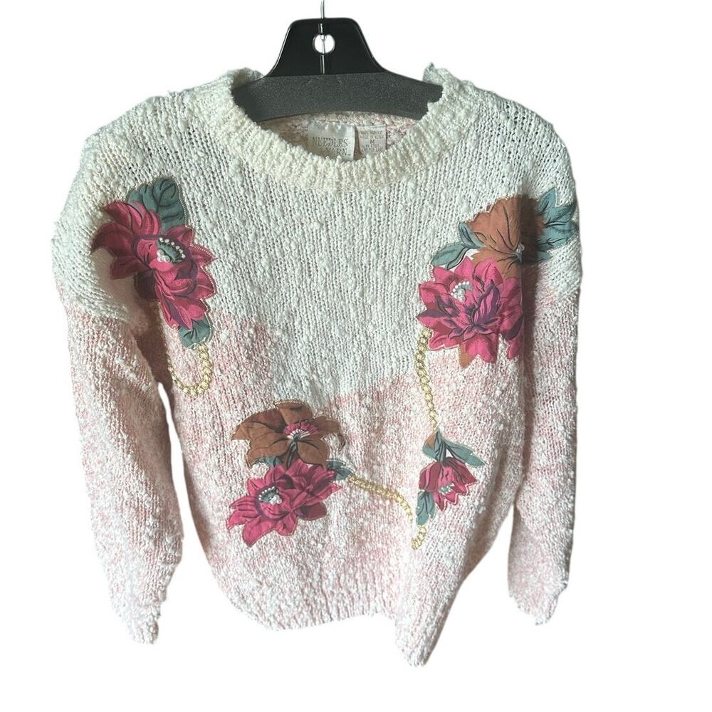 Vintage 80s/90s Needles & Yarn Floral Embroidered Knit Sweater – Women’s M